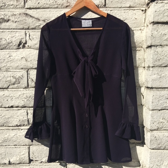 Tops - Purple Sheer Long Sleeve Fitted Top Size 10